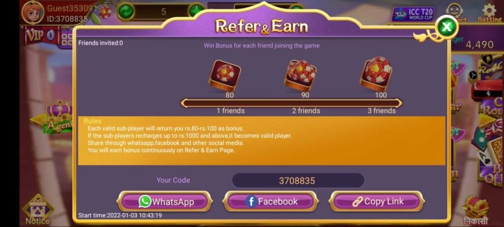 teenpatti winner refer and earn